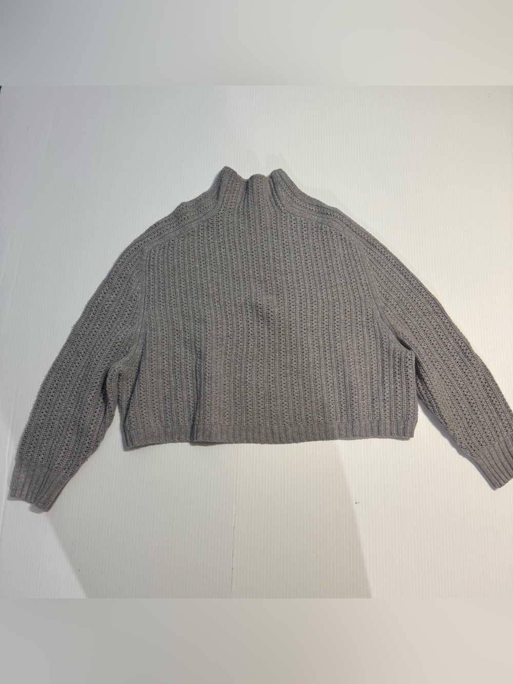 Madewell Cropped Mockneck Pullover Sweater Gray Chunky Knit Wool Blend Medium